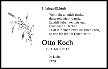 Anzeige von Otto Koch von Kölner Stadt-Anzeiger / Kölnische Rundschau / Express