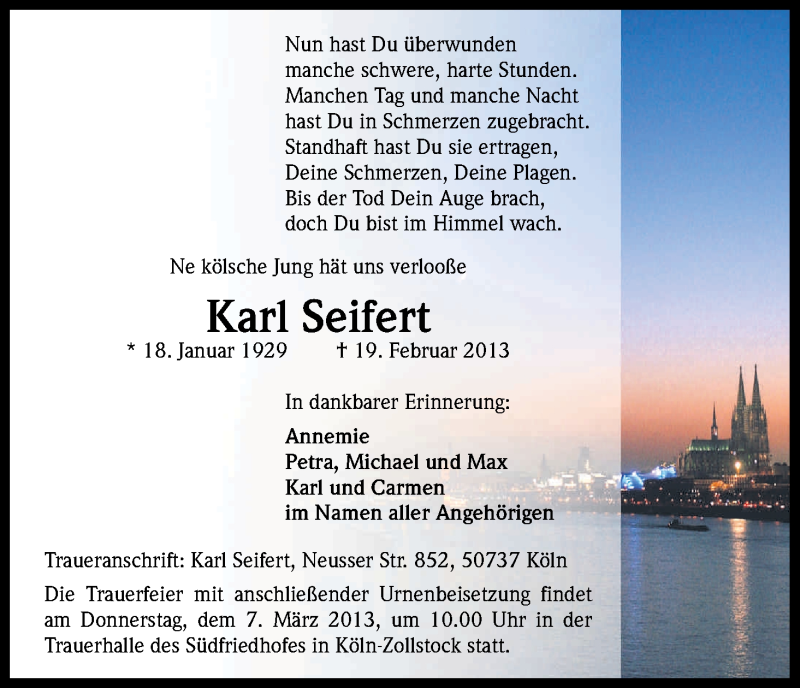  Traueranzeige für Karl Seifert vom 02.03.2013 aus Kölner Stadt-Anzeiger / Kölnische Rundschau / Express