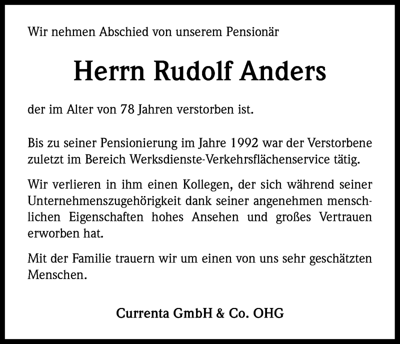 Traueranzeige für Rudolf Anders vom 27.02.2013 aus Kölner Stadt-Anzeiger / Kölnische Rundschau / Express