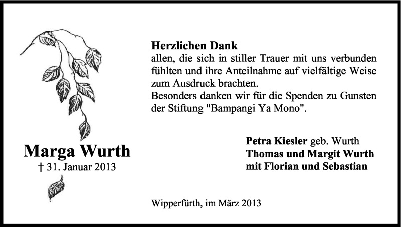  Traueranzeige für Marga Wurth vom 02.03.2013 aus Kölner Stadt-Anzeiger / Kölnische Rundschau / Express