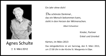 Anzeige von Agnes Schulte von Kölner Stadt-Anzeiger / Kölnische Rundschau / Express