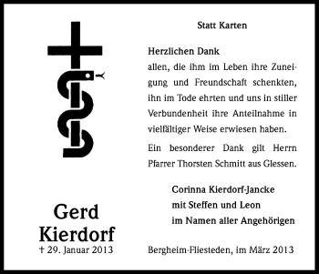 Anzeige von Gerd Kierdorf von Kölner Stadt-Anzeiger / Kölnische Rundschau / Express