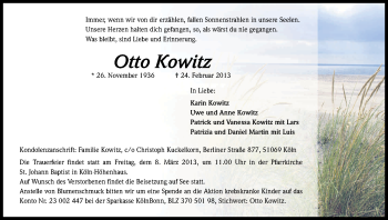 Anzeige von Otto Kowitz von Kölner Stadt-Anzeiger / Kölnische Rundschau / Express