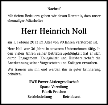 Anzeige von Heinrich Noll von Kölner Stadt-Anzeiger / Kölnische Rundschau / Express