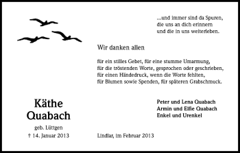 Anzeige von Käthe Quabach von Kölner Stadt-Anzeiger / Kölnische Rundschau / Express