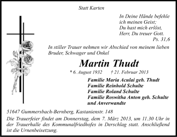 Anzeige von Martin Thudt von Kölner Stadt-Anzeiger / Kölnische Rundschau / Express