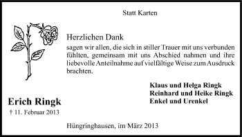 Anzeige von Erich Ringk von Kölner Stadt-Anzeiger / Kölnische Rundschau / Express