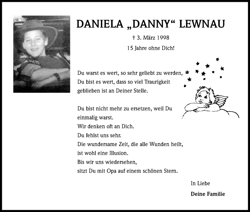 Traueranzeige für Daniela Lewnau vom 02.03.2013 aus Kölner Stadt-Anzeiger / Kölnische Rundschau / Express