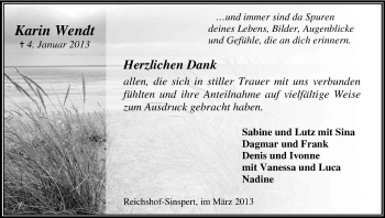Anzeige von Karin Wendt von Kölner Stadt-Anzeiger / Kölnische Rundschau / Express