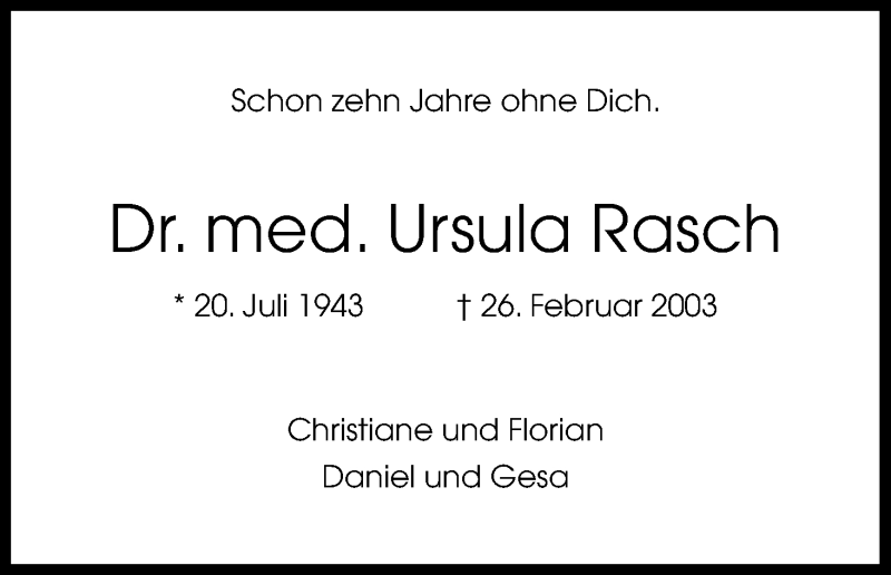  Traueranzeige für Ursula Rasch vom 02.03.2013 aus Kölner Stadt-Anzeiger / Kölnische Rundschau / Express