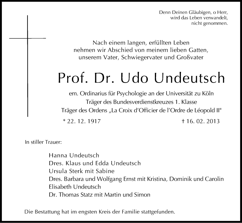  Traueranzeige für Udo Undeutsch vom 02.03.2013 aus Kölner Stadt-Anzeiger / Kölnische Rundschau / Express
