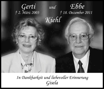 Anzeige von Gerti und Ebbe Kiehl von Kölner Stadt-Anzeiger / Kölnische Rundschau / Express