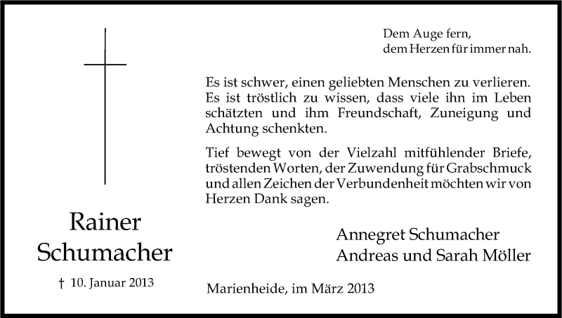  Traueranzeige für Rainer Schumacher vom 01.03.2013 aus Kölner Stadt-Anzeiger / Kölnische Rundschau / Express