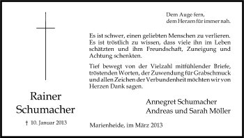 Anzeige von Rainer Schumacher von Kölner Stadt-Anzeiger / Kölnische Rundschau / Express