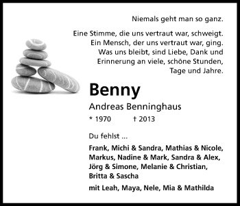 Anzeige von Andreas Benninghaus von Kölner Stadt-Anzeiger / Kölnische Rundschau / Express