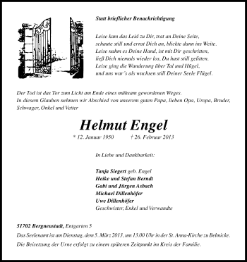 Anzeige von Helmut Engel von Kölner Stadt-Anzeiger / Kölnische Rundschau / Express