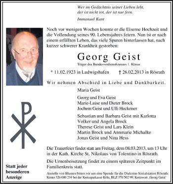 Anzeige von Georg Geist von Kölner Stadt-Anzeiger / Kölnische Rundschau / Express