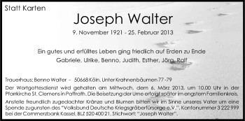 Anzeige von Joseph Walter von Kölner Stadt-Anzeiger / Kölnische Rundschau / Express