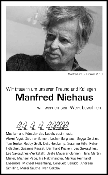 Anzeige von Manfred Niehaus von Kölner Stadt-Anzeiger / Kölnische Rundschau / Express