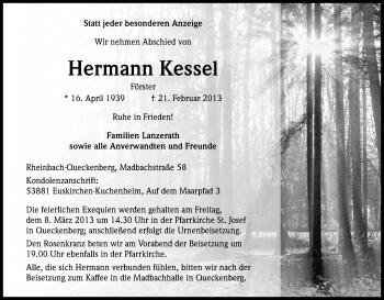 Anzeige von Hermann Kessel von Kölner Stadt-Anzeiger / Kölnische Rundschau / Express