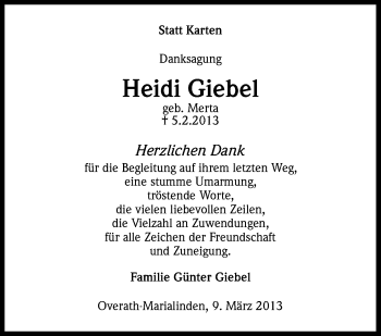 Anzeige von Heidi Giebel von Kölner Stadt-Anzeiger / Kölnische Rundschau / Express