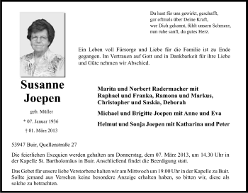 Anzeige von Susanne Joepen von Kölner Stadt-Anzeiger / Kölnische Rundschau / Express