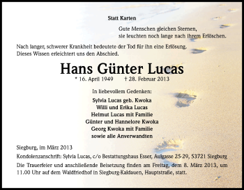 Anzeige von Hans Günter Lucas von Kölner Stadt-Anzeiger / Kölnische Rundschau / Express