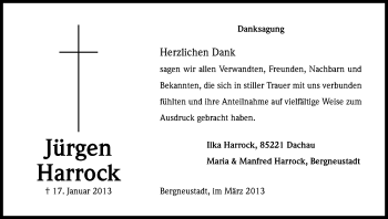 Anzeige von Jürgen Harrock von Kölner Stadt-Anzeiger / Kölnische Rundschau / Express