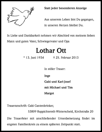 Anzeige von Lothar Ott von Kölner Stadt-Anzeiger / Kölnische Rundschau / Express