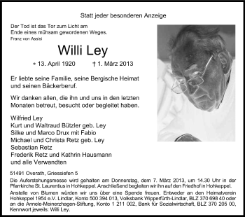 Anzeige von Willi Ley von Kölner Stadt-Anzeiger / Kölnische Rundschau / Express