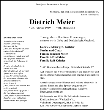 Anzeige von Dietrich Meier von Kölner Stadt-Anzeiger / Kölnische Rundschau / Express