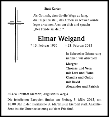 Anzeige von Elmar Weigand von Kölner Stadt-Anzeiger / Kölnische Rundschau / Express