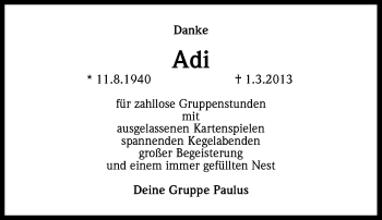 Anzeige von Adi Volk von Kölner Stadt-Anzeiger / Kölnische Rundschau / Express