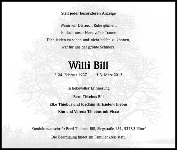 Anzeige von Willi Bill von Kölner Stadt-Anzeiger / Kölnische Rundschau / Express