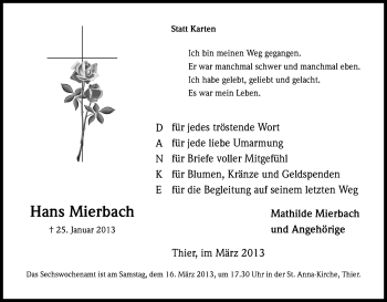 Anzeige von Hans Mierbach von Kölner Stadt-Anzeiger / Kölnische Rundschau / Express