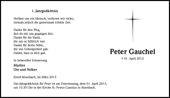 Anzeige von Peter Gauchel von Kölner Stadt-Anzeiger / Kölnische Rundschau / Express