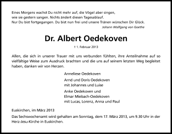 Anzeige von Albert Oedekoven von Kölner Stadt-Anzeiger / Kölnische Rundschau / Express