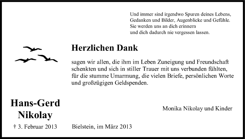  Traueranzeige für Hans-Gerd Nikolay vom 09.03.2013 aus Kölner Stadt-Anzeiger / Kölnische Rundschau / Express