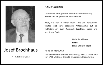 Anzeige von Josef Brochhaus von Kölner Stadt-Anzeiger / Kölnische Rundschau / Express