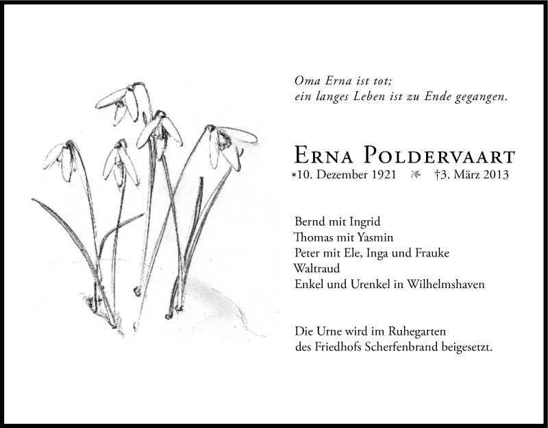  Traueranzeige für Erna Poldervaart vom 09.03.2013 aus Kölner Stadt-Anzeiger / Kölnische Rundschau / Express
