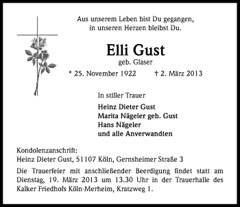Anzeige von Elli Gust von Kölner Stadt-Anzeiger / Kölnische Rundschau / Express