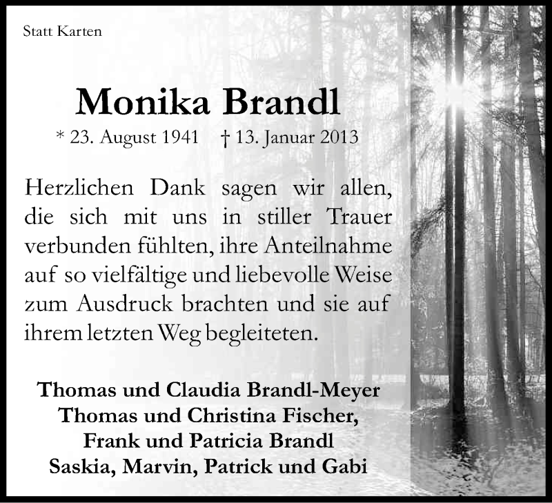  Traueranzeige für Monika Brandl vom 09.03.2013 aus Kölner Stadt-Anzeiger / Kölnische Rundschau / Express