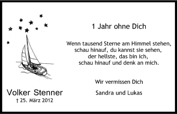 Anzeige von Volker Stenner von Kölner Stadt-Anzeiger / Kölnische Rundschau / Express