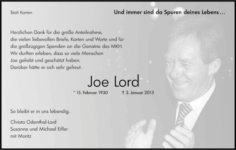  Traueranzeige für Joe Lord vom 09.03.2013 aus Kölner Stadt-Anzeiger / Kölnische Rundschau / Express