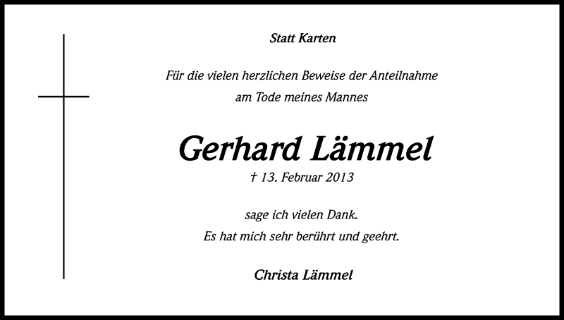  Traueranzeige für Gerhard Lämmel vom 09.03.2013 aus Kölner Stadt-Anzeiger / Kölnische Rundschau / Express