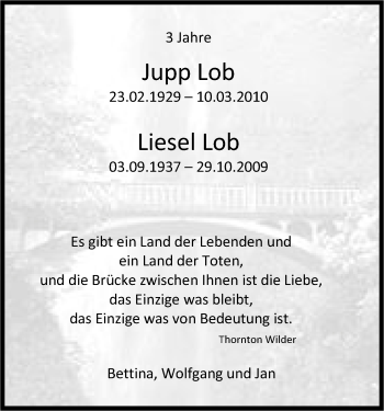 Anzeige von Jupp Lob von Kölner Stadt-Anzeiger / Kölnische Rundschau / Express