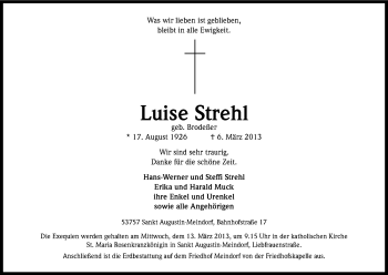 Anzeige von Luise Strehl von Kölner Stadt-Anzeiger / Kölnische Rundschau / Express