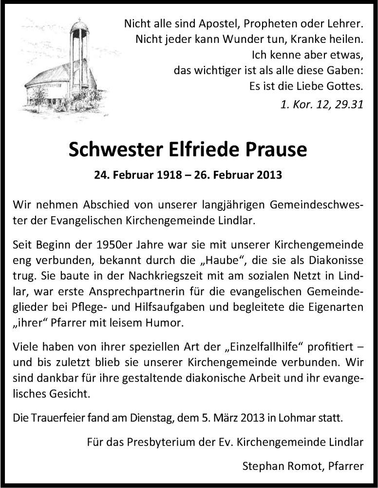  Traueranzeige für Elfriede Prause vom 09.03.2013 aus Kölner Stadt-Anzeiger / Kölnische Rundschau / Express