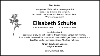 Anzeige von Elisabeth Schulte von Kölner Stadt-Anzeiger / Kölnische Rundschau / Express