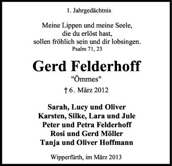 Anzeige von Gerd Felderhoff von Kölner Stadt-Anzeiger / Kölnische Rundschau / Express